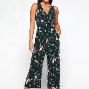 Stitch Fix Kaileigh Loretta Knit Cropped Dark Green Floral Jumpsuit